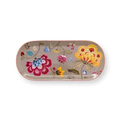 Tavă din porțelan, Pip Studio, Khaki, 33.3x15.5 cm, colecția Blooming Tales