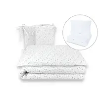 Lenjerie patut cu 5 piese, MimiNu, Pentru patut 120x60 cm, Cu pilota si perna, Din bumbac certificat Oeko Tex Standard 100, Mini Gray Stars