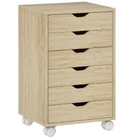 HOMCOM Comodă pentru Birou cu 6 Sertare, 4 Roți și Blocare, 40x35x63 cm, Stejar | Aosom Romania
