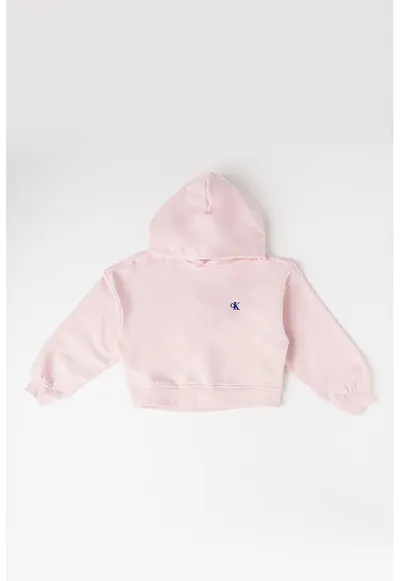 Hanorac din amestec de bumbac organic cu broderie logo - Roz pastel/Albastru royal