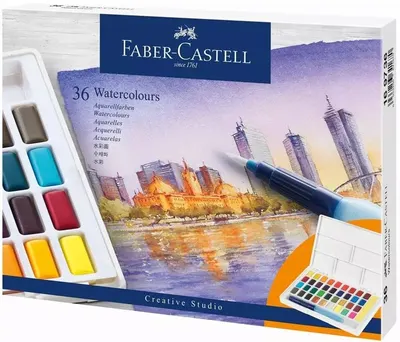Vopsele de acuarelă Faber-Castell - 36 de culori, În cutie