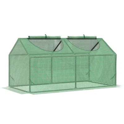 Outsunny Seră de Grădină Tip Cabană cu Acoperiș din PE, Seră pentru Grădină cu Țăruși și Margini Extinse, 120x60x60 cm, Verde | Aosom Romania