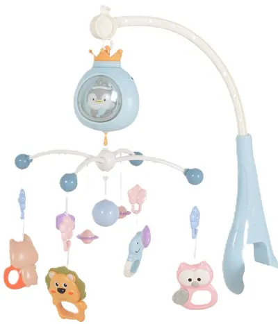 Carusel muzical pentru pat Moni Toys - Pinguin, albastru