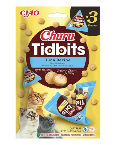 INABA Cat Churu Tidbits Rețetă cu Ton 3×12 g gustări moi și cremoase cu ton pentru pisici