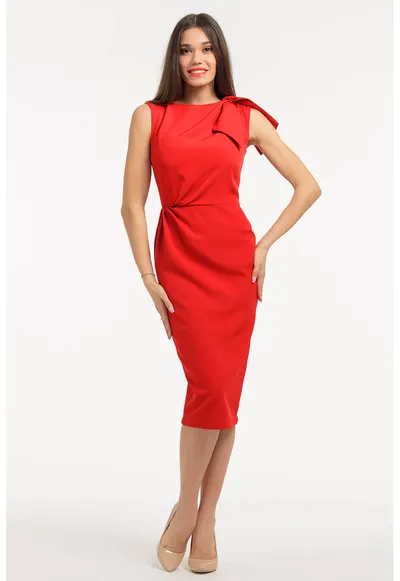 Rochie creion fara maneci - Rosu vermillion