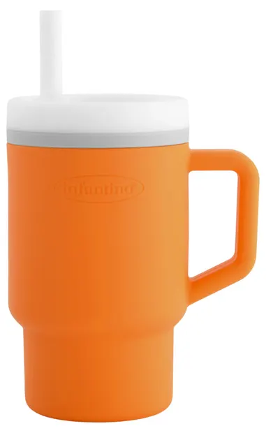 Pahar din silicon cu pai Infantino - 270 ml, portocaliu