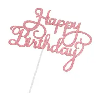 Decorațiune tort Happy Birthday - Roz (set 10 buc) 8x14cm