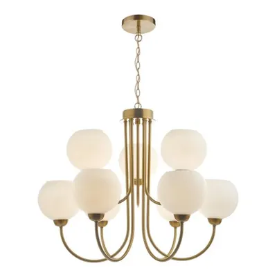 Lampa suspendata Indra Opal Glass Globe 9 Light Pendant Natural Brass