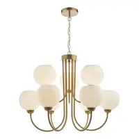 Lampa suspendata Indra Opal Glass Globe 9 Light Pendant Natural Brass