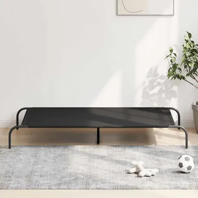 Gossi pat inaltat pentru caini negru tesatura oxford si otel