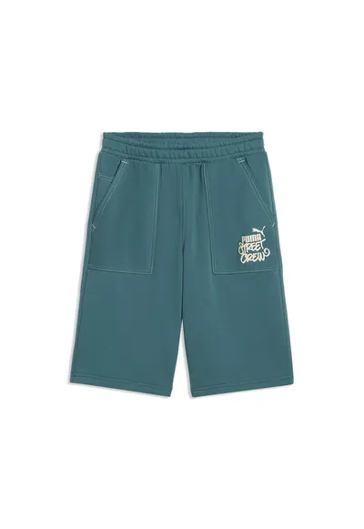 Pantaloni scurti de trening din amestec de bumbac cu logo - Alb murdar/Albastru petrol