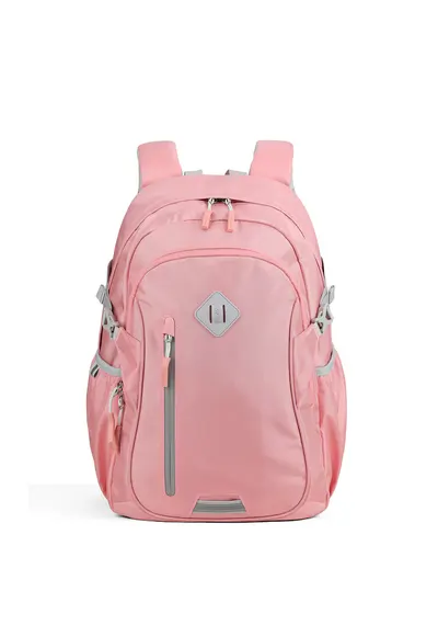 Rucsac unisex cu bareta pe piept si compartiment pentru sticla de apa - Roz inchis