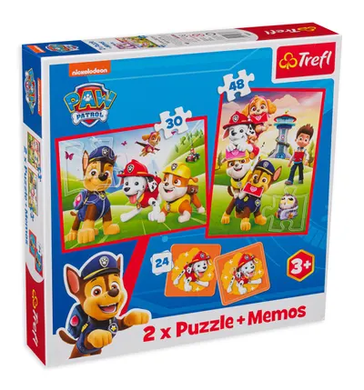Set de puzzle și joc de memorie Trefl 2 în 1 - Patrula cățelușilor