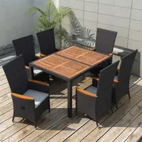 Gossi set mobilier de exterior 7 piese negru poliratan lemn de acacia