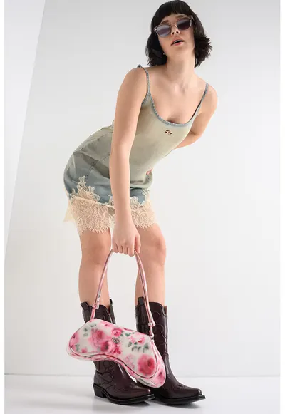 Rochie-furou scurta din denim cu terminatie din dantela Odry - Albastru prafuit/Kaki