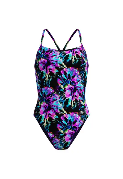 Costum inot femei FL Printed V-Back 2.0 negru/mov – Endurance+ - rezistent la clor - Negru | Mov