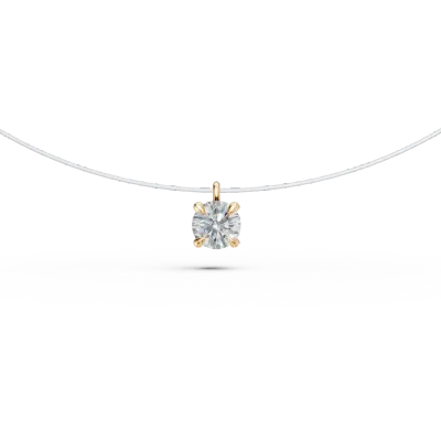 Lant fir transparent cu pandantiv din aur galben si diamant solitaire de 0.2ct