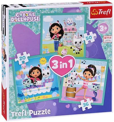 Puzzle Trefl 3 în 1 - Viața activă a lui Gabby