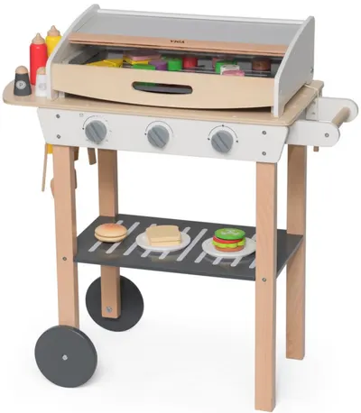 Set de joaca din lemn Viga Toys - Gratar de gradina cu roti