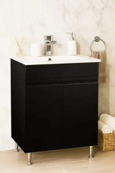 Set Baza front MDF si Lavoar seria 086, montat, 60 cm, negru