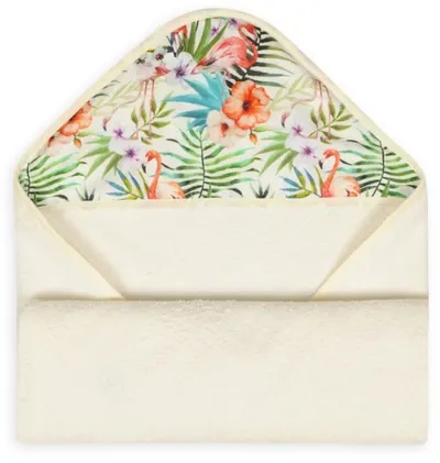 **Prosop cu glugă pentru bebeluși Baby Matex – Maxi Print, 100 x 100 cm, ecru