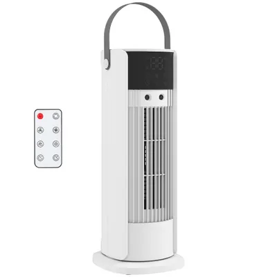 HOMCOM Ventilator de Masă cu Telecomandă și Mâner, Ventilator de Birou cu Nebulizare, Lumină LED, 3 Viteze, Oscilație 90°, Timer 10H, Filtru Detașabil, pentru Casă și Birou, Alb | Aosom Romania