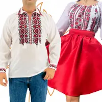 Set Cuplu Traditional 414 Camasa Traditionala si Rochie cu motive traditionale