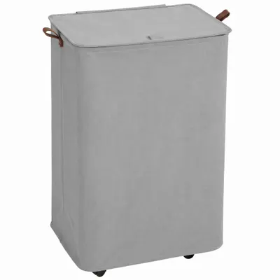 HOMCOM Coș de rufe cu capac și roți 50 L coș de rufe pliabil cu sac cu șnur detașabil 40x30x65 cm Gri | Aosom Romania