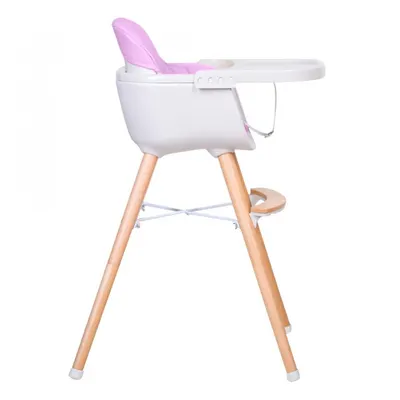 Scaun de masa pentru copii Buba Carino Roz 2 in 1 din lemn de fag, suport pentru picioare, tapiterie din piele ecologica