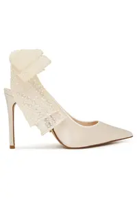 Sandale dama - stiletto - alb - textil