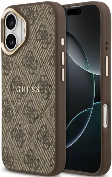 Husă Guess - 4G Gold Frame, iPhone 17, MagSafe, maro