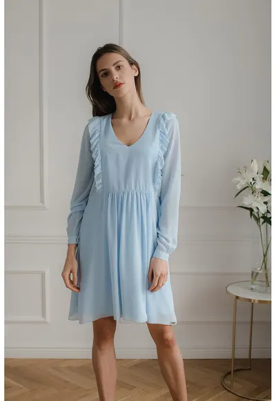 Rochie L083 - albastru - poliester