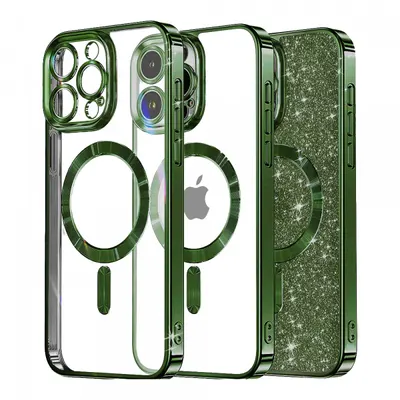 Husa MagSafe pentru Apple iPhone 15 Pro Max, Techsuit, Luxury Glitter, Verde Inchis