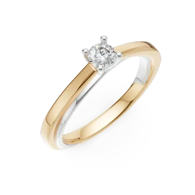 Inel de logodna din aur alb-galben cu diamant solitaire de 0.19ct
