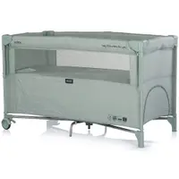 Patut pliabil Chipolino Relax Matcha Linen cu laterala culisanta, 2 nivele, intrare laterala, geanta pentru transport, greutate admisa 15 kg