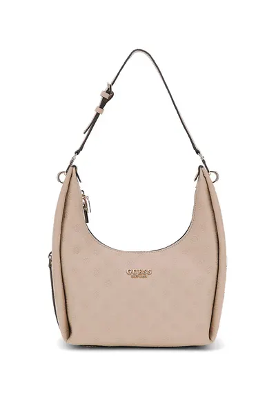 Geanta hobo cu bareta ajustabila si model logo - Roz pal
