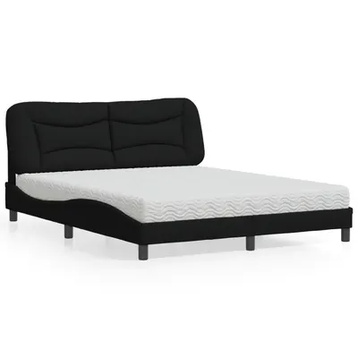 vidaXL Pat cu saltea, Hvar, negru, 160x200 cm, textil