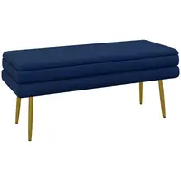 HOMCOM Bancă bancă cutie de depozitare 2 în 1 scaun aspect catifelat și picioare de oțel - 100 x 37,5 x 42 cm bleu și aurit | Aosom Romania
