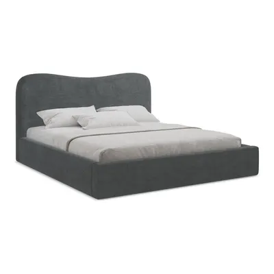 Pat matrimonial gri închis tapițat cu spațiu de depozitare cu somieră 160x200 cm Kahai – Makamii