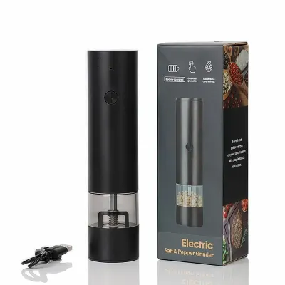 Râșniță electrică pentru sare și piper Jiji, din plastic, ajustare grosime, neagră