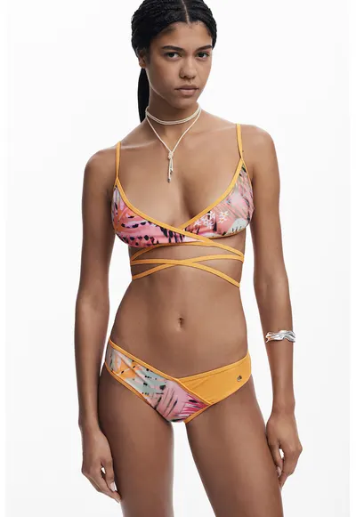 Sutien cu cupe triunghiulare - Negru/Portocaliu/Roz pastel
