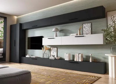 Living Pati 197 - Mobila Sufragerie Gri Antracit + Alb