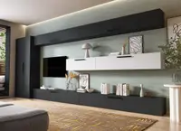 Living Pati 197 - Mobila Sufragerie Gri Antracit + Alb