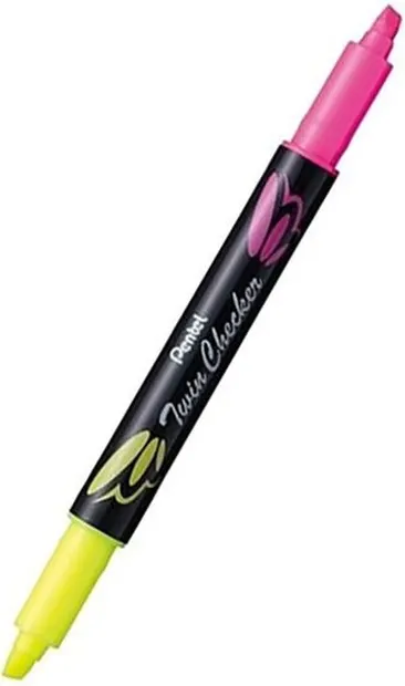 Textmarker cu 2 varfuri Pentel 24/7 - SLW8, galben-roz