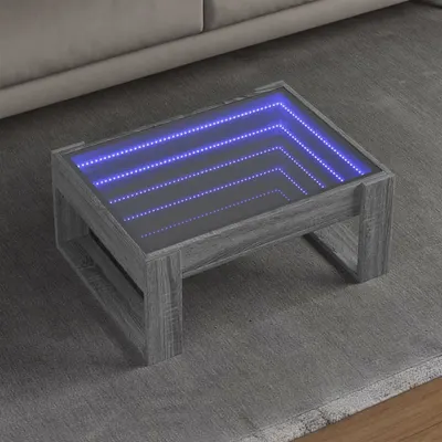 vidaXL Măsuță de cafea cu LED infinity, gri sonoma, 70x53x30 cm