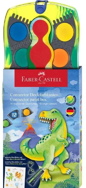 Vopsele acuarele Faber-Castell Connector - Dinozaur, 12 culori