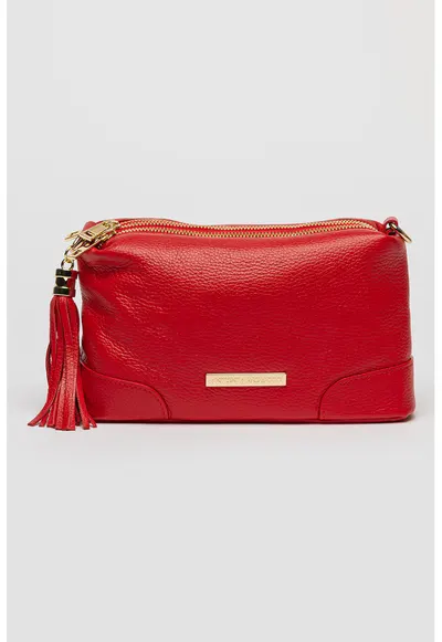Geanta crossbody din piele cu compartimente multiple - Rosu vermillion