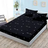 Cearsaf cu Elastic, Bumbac Satinat, 180x200 cm + 2 Fete de Perna 50x70 cm, Negru, Gene