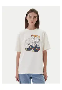 Tricou lejer din bumbac cu imprimeu - Ecru