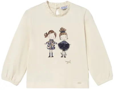Tricou cu mânecă lungă Mayoral - Păpuși cu haine gri, bej, 12 luni